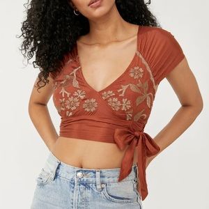 Free People Sahara Embroidered Top Rust Combo